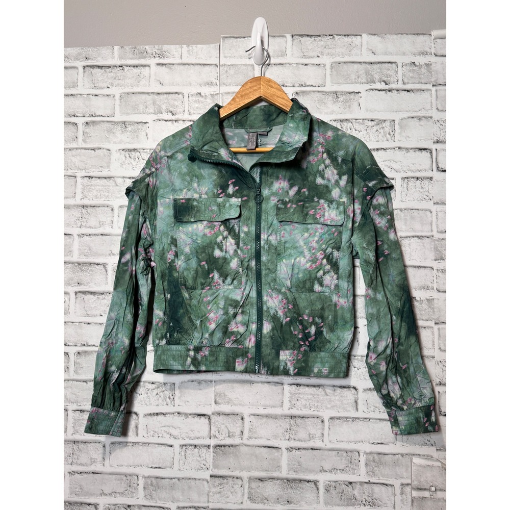 Sweaty Betty Green‎ Pink Tie Dye Utility Jacket Zip Up Cropped XS US 4